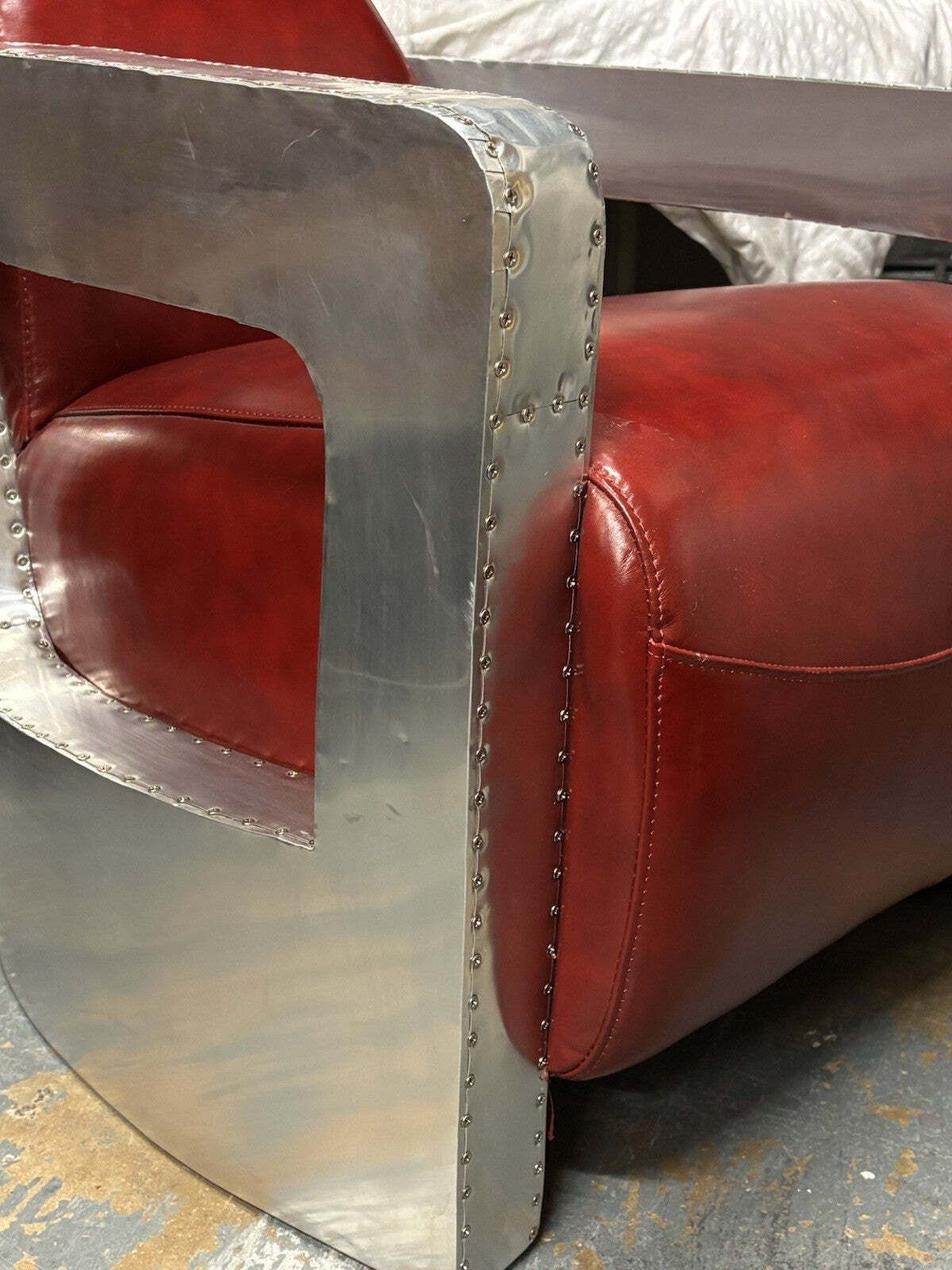 Furniture Aviators Polished Metal Armchair, With Red Leather Upholstery. photo