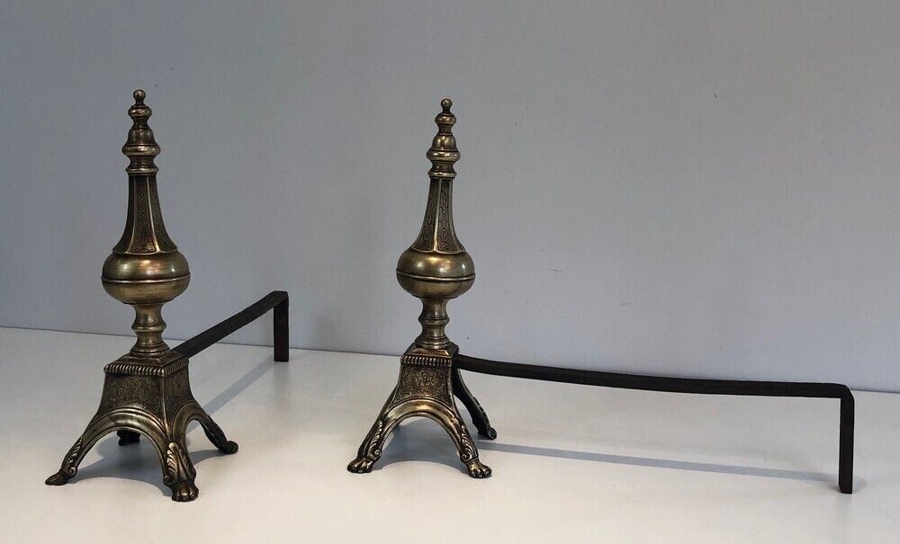 Pair Of Bronze And Wrought Iron Eiffel Tower Andirons. French. Circa 1900 photo 1750.0
