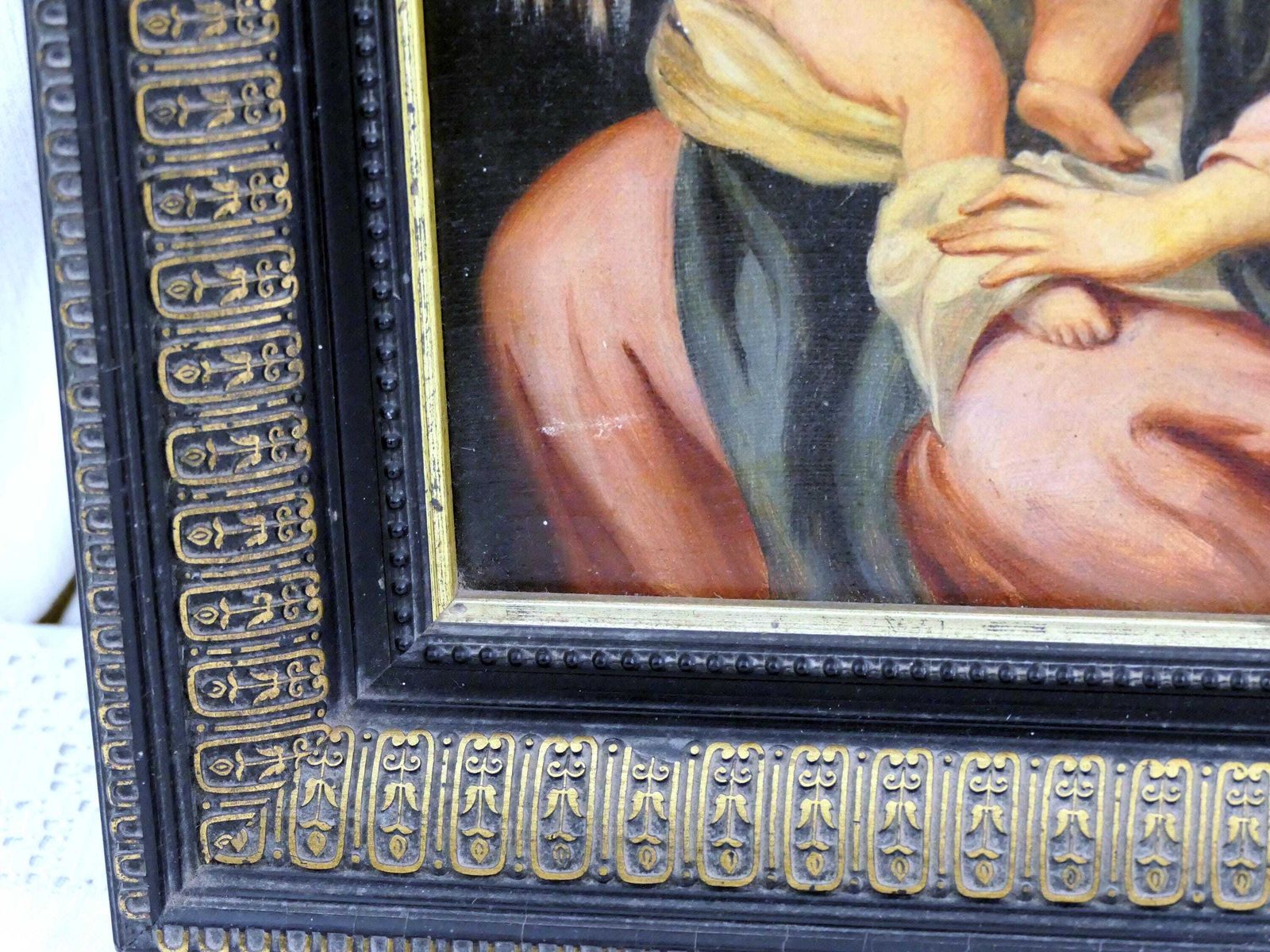 Antique 19th Century French Framed Oil Painting Of Virgin Mary With Child, Handpainted Religious Picture From France Our Lady And Baby Jesus photo buy