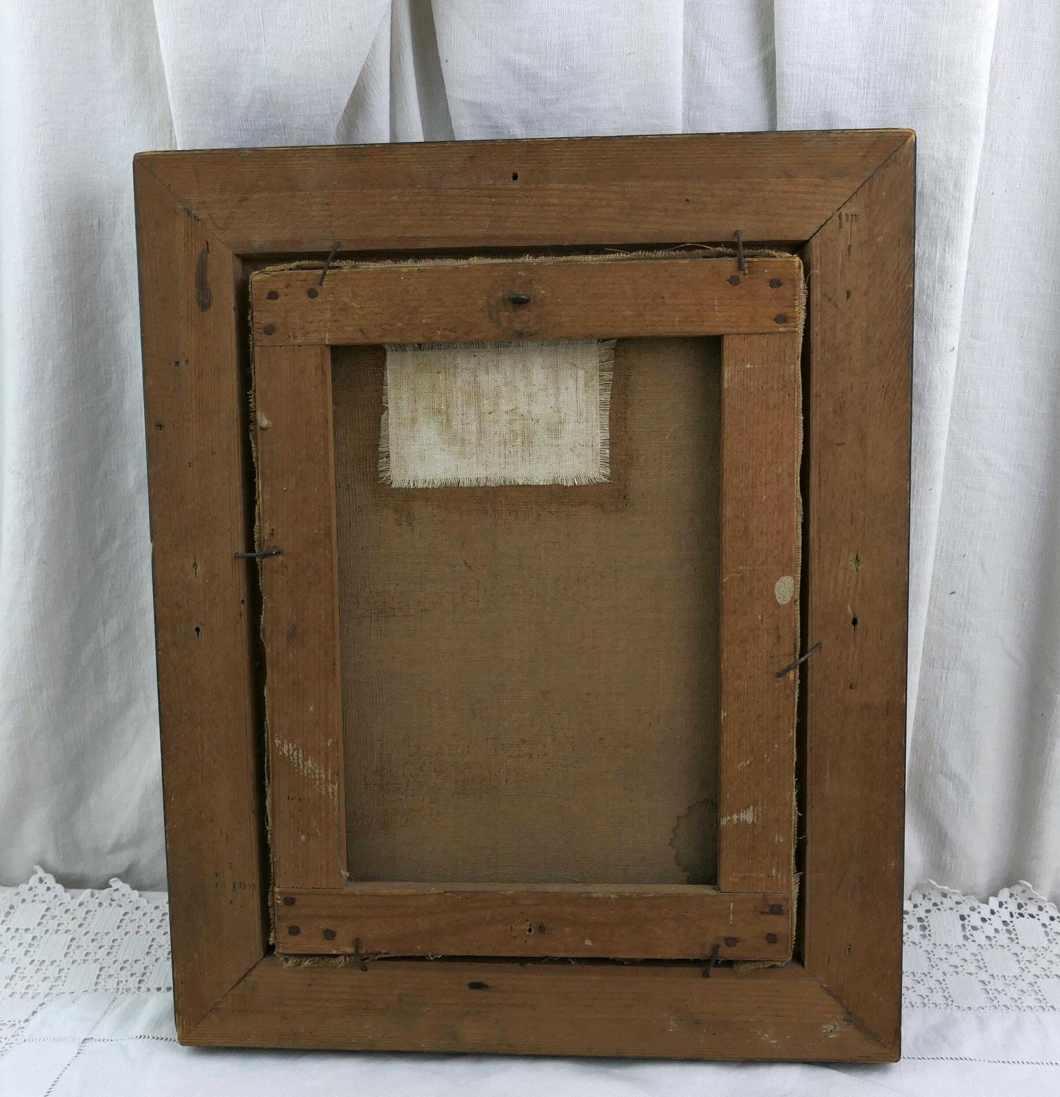 photo for sale Antiek 19e Eeuws Frans Ingelijst Olieschilderij Van De Maagd Maria Met Kind, Handgeschilderd Religieus Schilderij Uit Frankrijk – Onze Lieve Vrouw En De Kleine Jezus