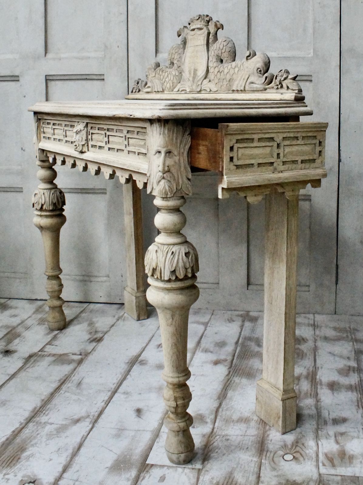 photo furniture Antique Bleached Oak Green Man Hall Table