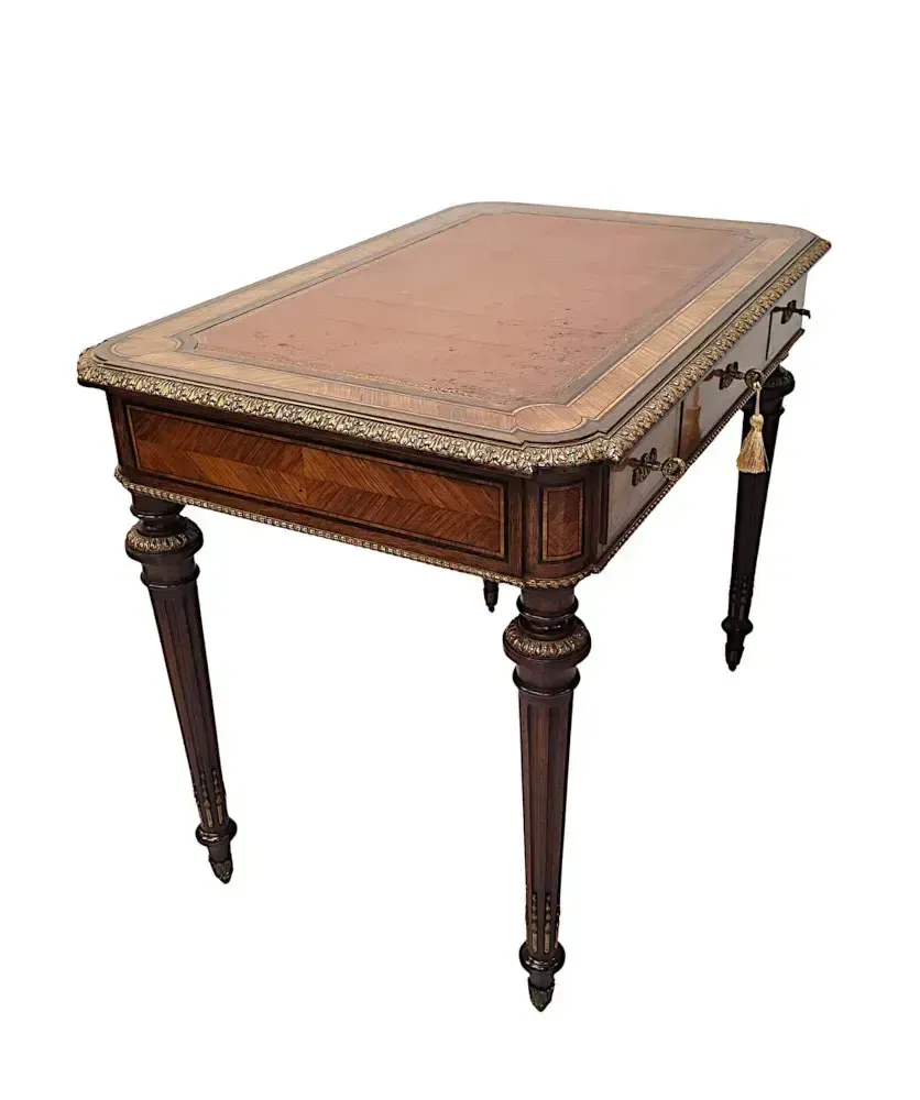 A Very Rare Neat Size 19th Century Leather Top Writing Desk With Ormolu Mounts photo furniture
