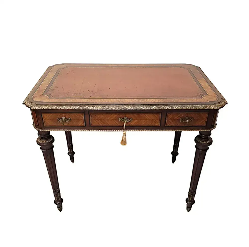 A Very Rare Neat Size 19th Century Leather Top Writing Desk With Ormolu Mounts photo Furniture