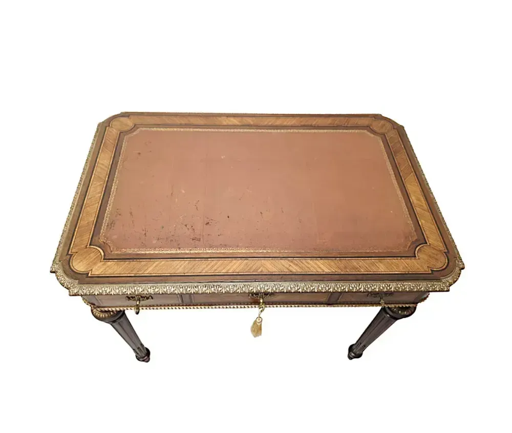 A Very Rare Neat Size 19th Century Leather Top Writing Desk With Ormolu Mounts photo vinterior