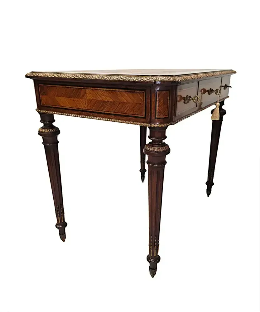 A Very Rare Neat Size 19th Century Leather Top Writing Desk With Ormolu Mounts photo vintage