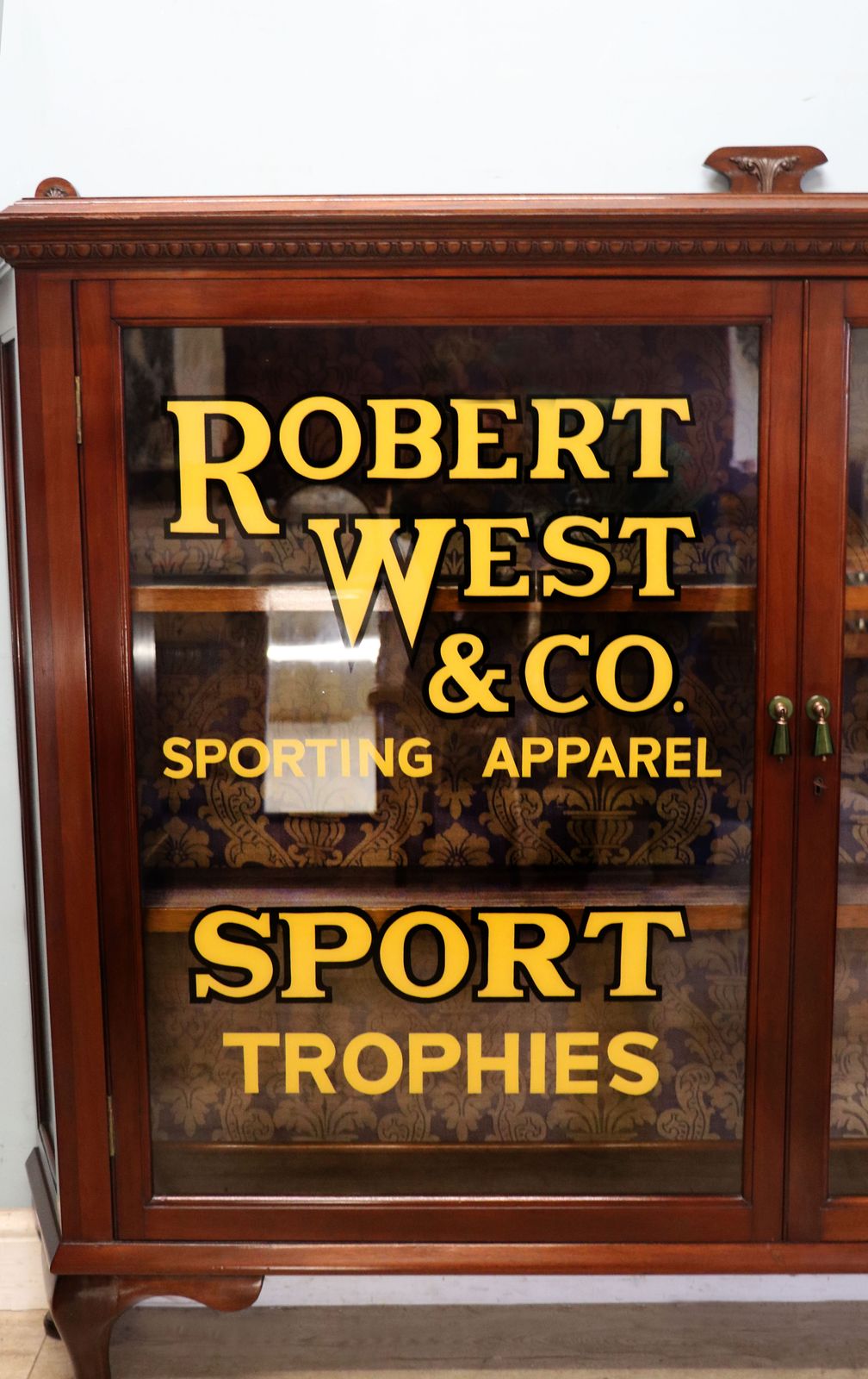 A Top Quality Late 19th Century Solid Mahogany Display Cabinet, Later Hand Sign Written For Robert West Gunsmith. photo furniture
