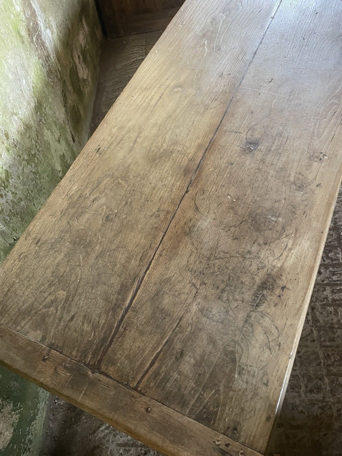 Furniture Antique 19th C. French Oak Two Plank Farmhouse Table . photo