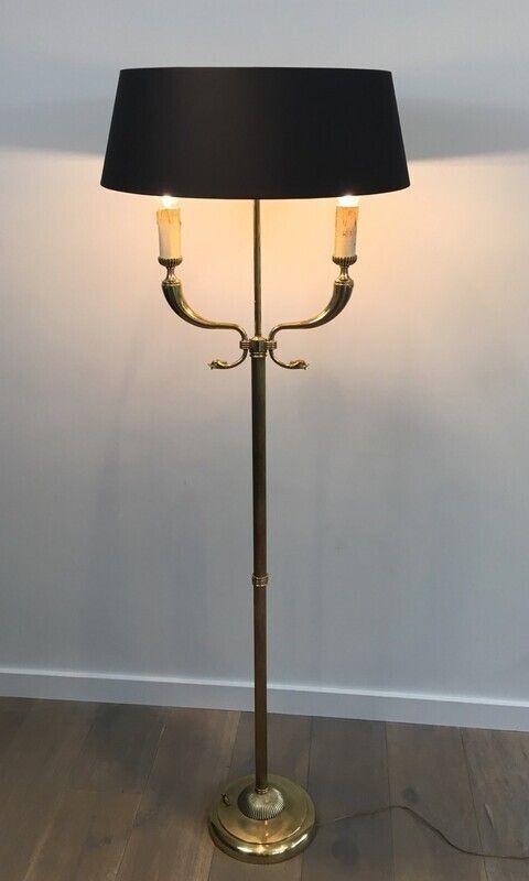 Brass Floor Lamp With Dolphin Heads By Maison Jansen photo furniture
