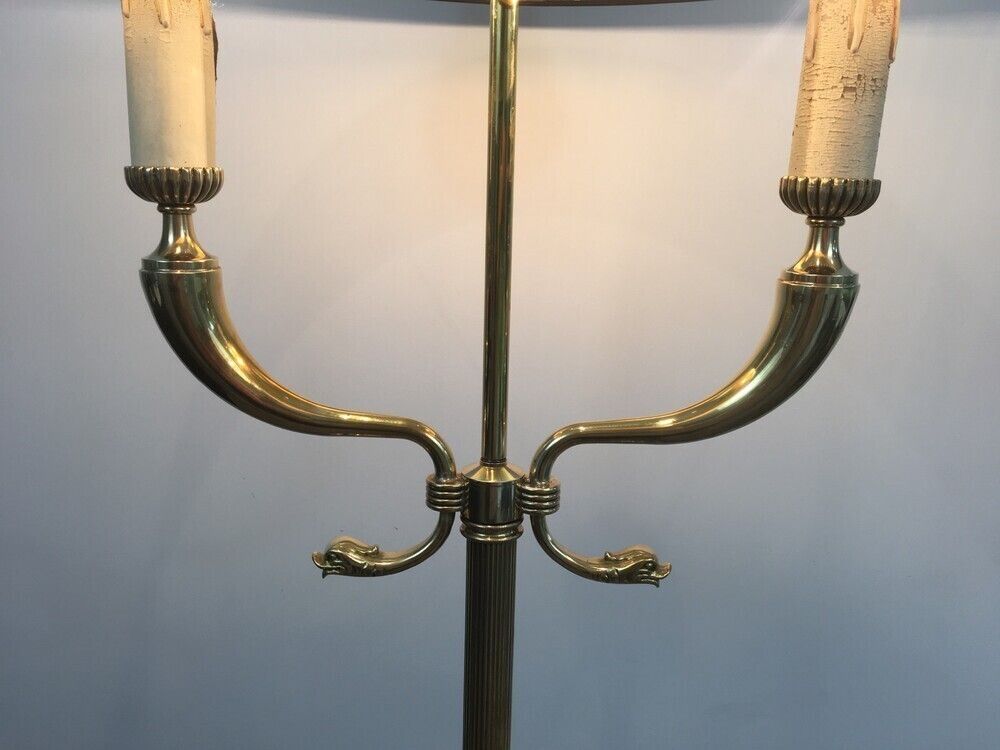 Brass Floor Lamp With Dolphin Heads By Maison Jansen photo Lighting
