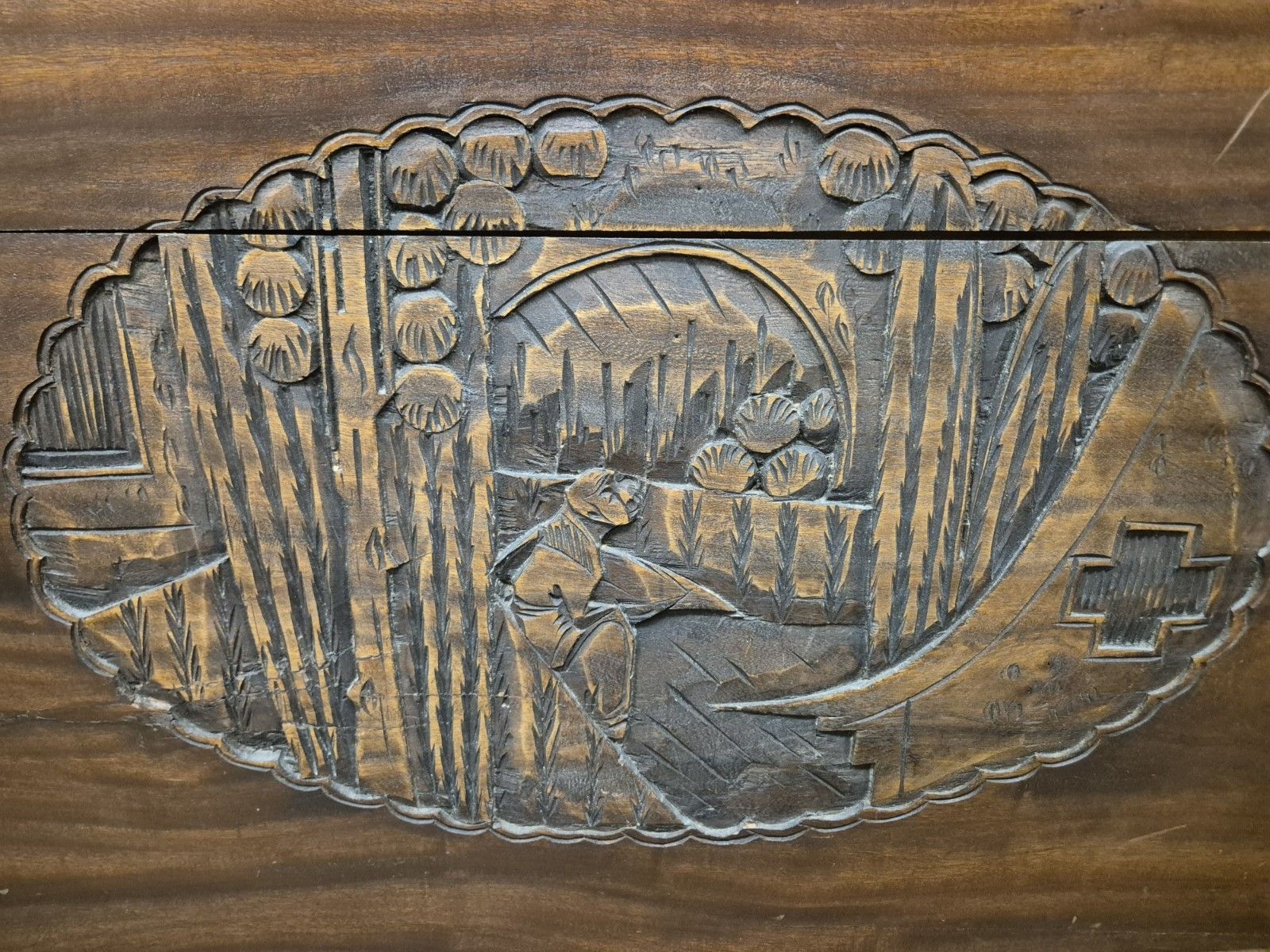 Large Carved Oriental Camphor Wooden Chest With Lock photo buy