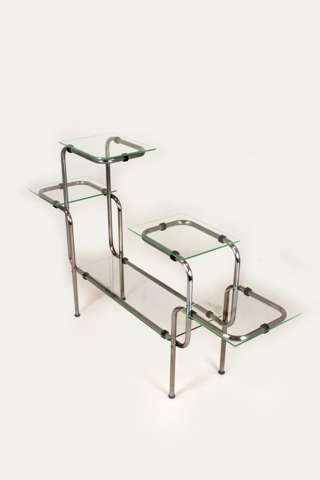 photo furniture Large Functionalist Plant Stand In Bauhaus Style, Chromed Steel And Glass, Czechoslovakia, 1930s