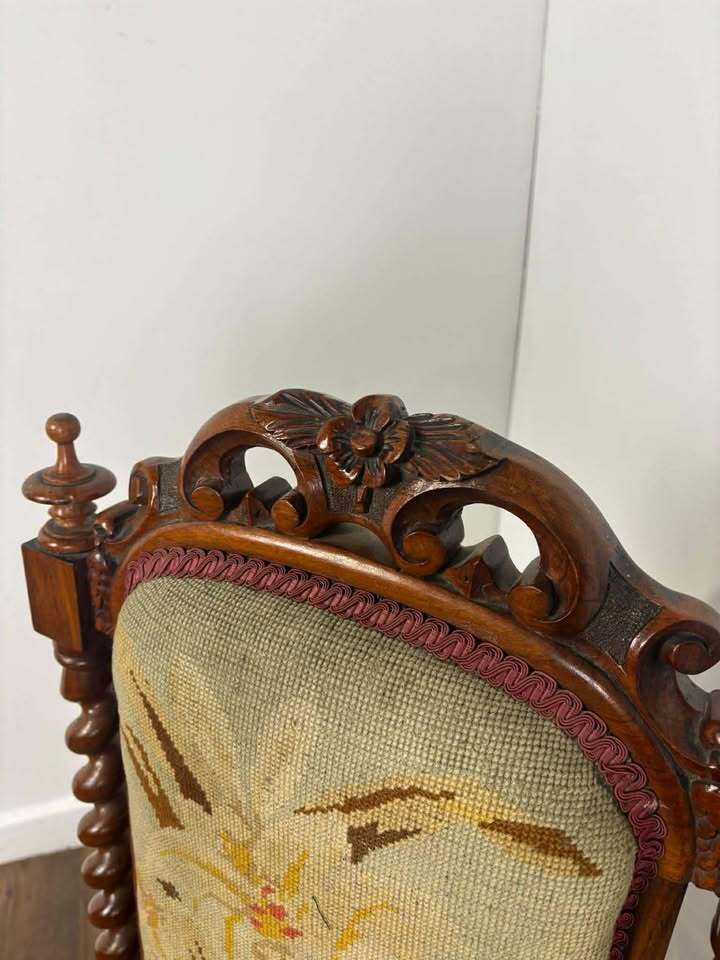 Victorian Walnut Prayer Chair With Tapestry Upholstery photo furniture
