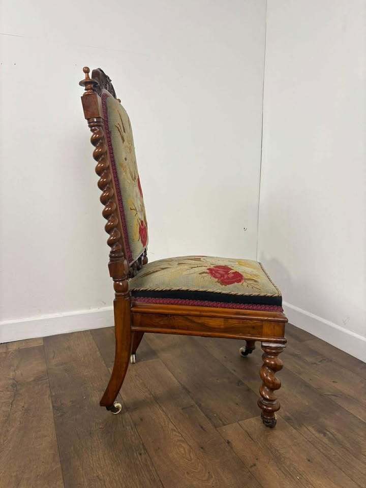 Victorian Walnut Prayer Chair With Tapestry Upholstery photo for sale
