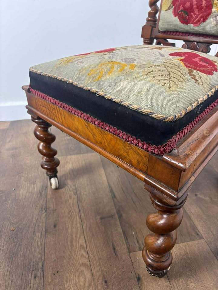 Victorian Walnut Prayer Chair With Tapestry Upholstery photo 449.0