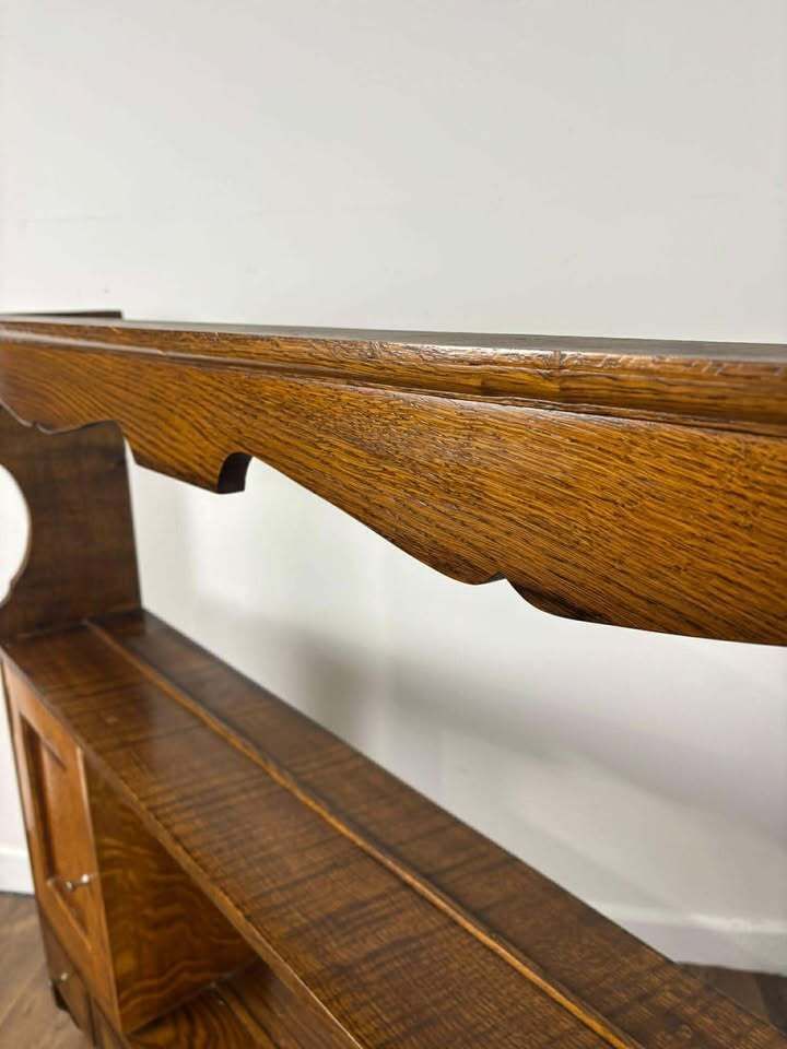Vintage Oak & Mahogany Cross Banded Wall Shelves With Cupboards photo Furniture