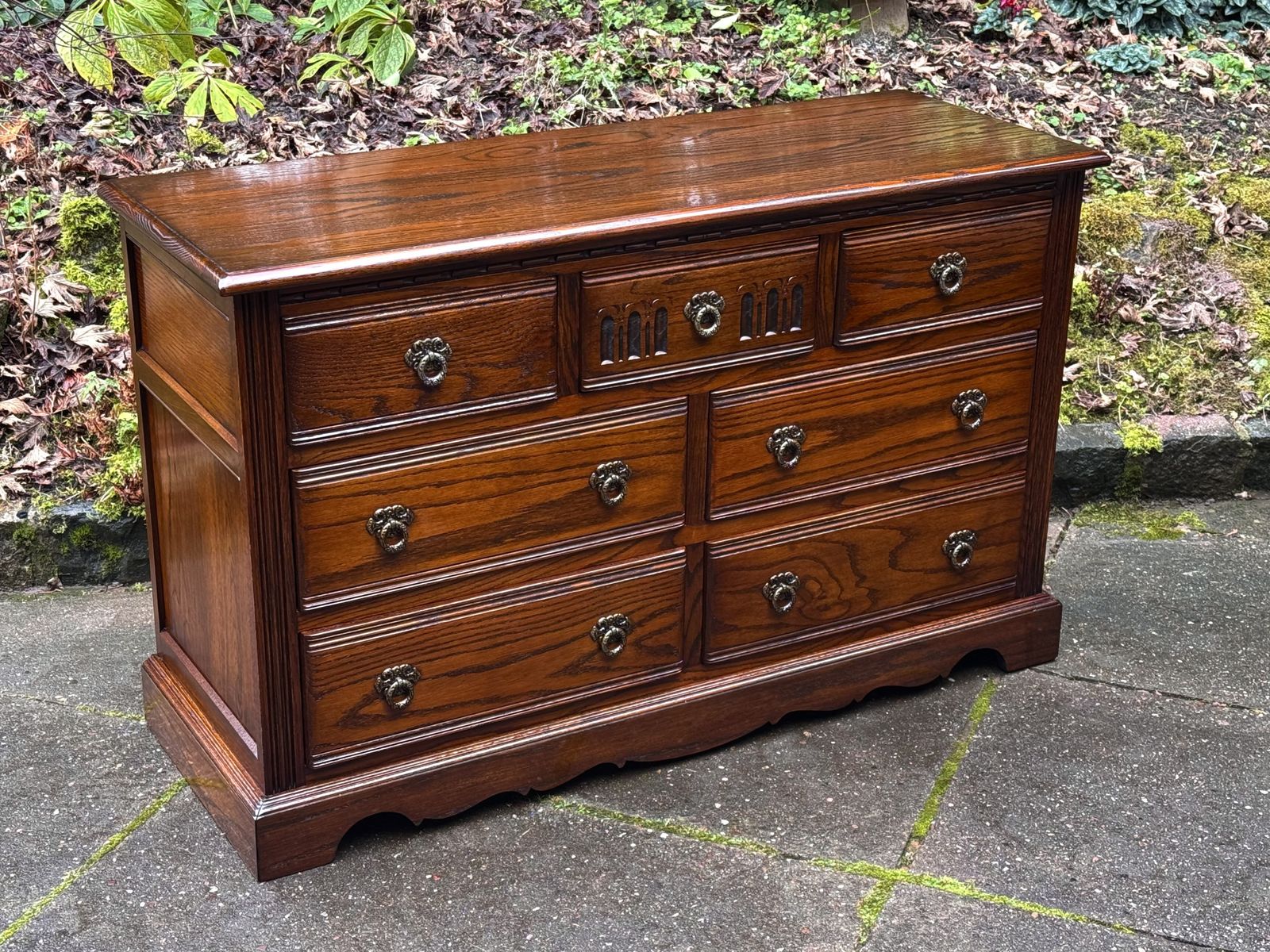 A Wood Brothers Old Charm Carved Light Oak Long Chest Of Drawers / Sideboard / Dresser Base photo furniture