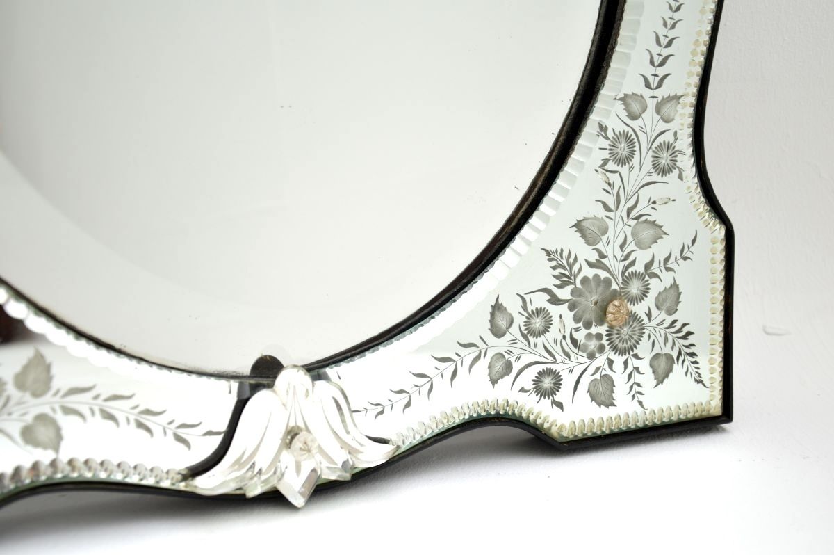 Antique Italian Venetian Etched Glass Mirror photo vinterior