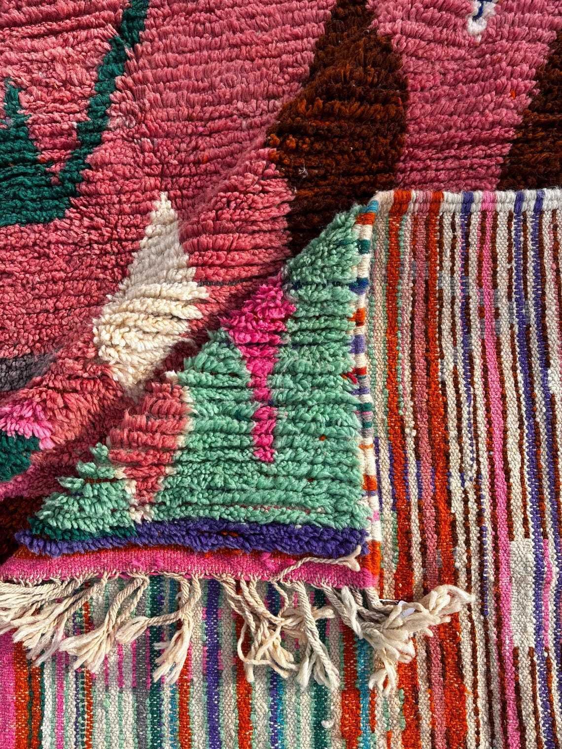 Modern Moroccan Berber Rug 200x300 Cm Handmade Wool Geometric Area Rug Pink Boujad Style photo buy