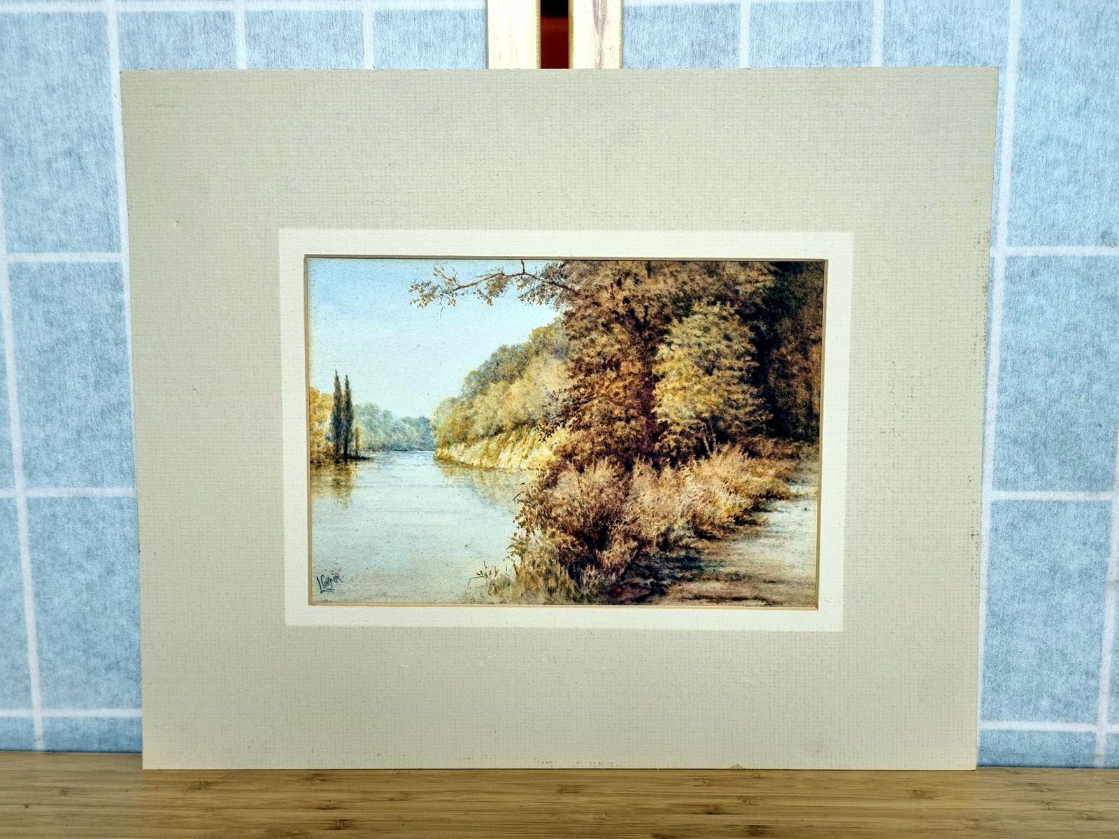 Original Watercolour Landscape Artwork, L Cowper Signed, English River Scene On Paper, Mounted Fine Art C1930s photo 95.0