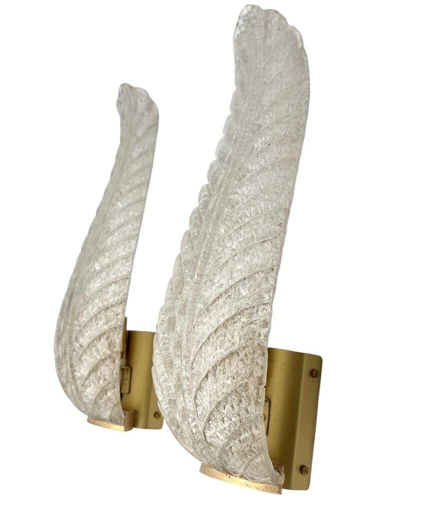A Pair Of Art Deco Style 1960s Barovier & Toso Murano Glass Feather Wall Sconces photo 1850.0
