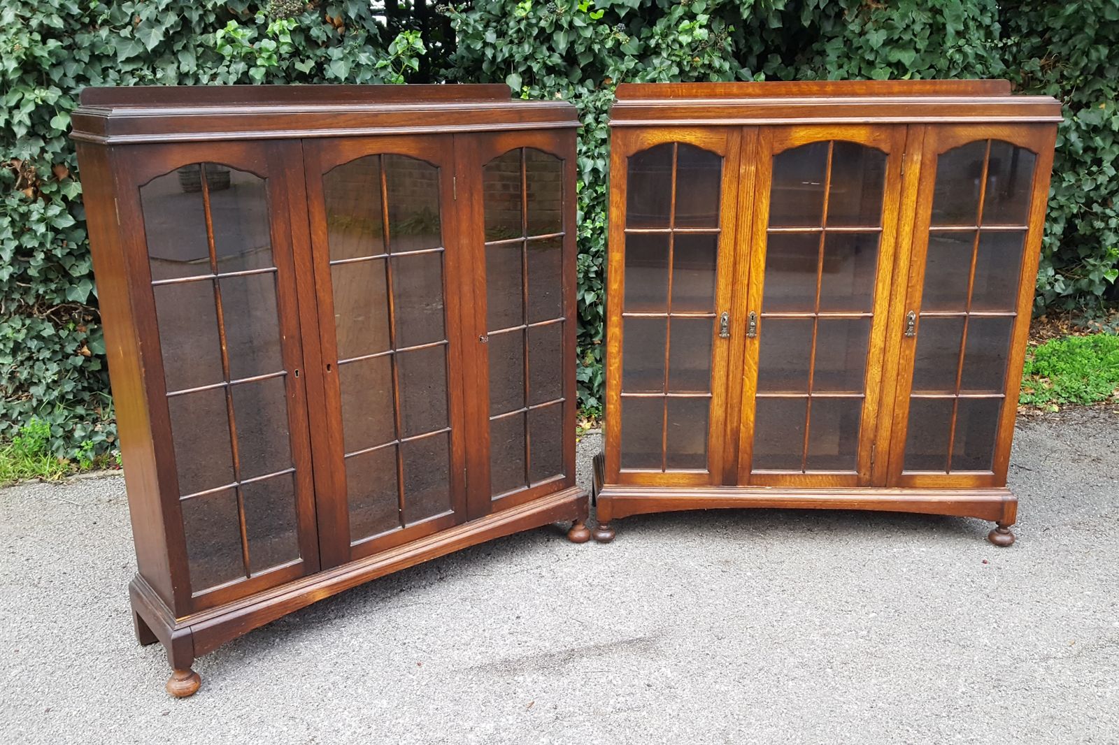 Pair Of Heals 3 Door Oak Bookcases
