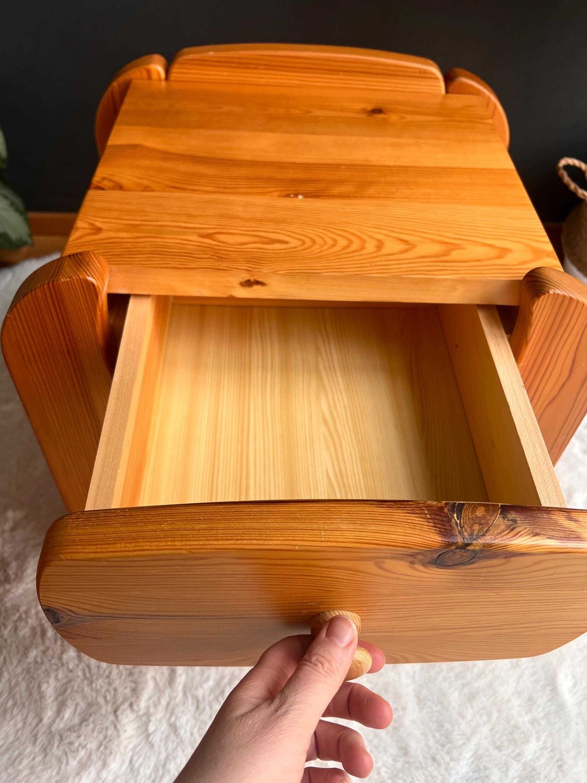 Vintage 70s Scandinavian Style Pine Nightstands   Pair Of Chunky Solid Wood Bedside Tables   Mid Century Modern Furniture photo vintage