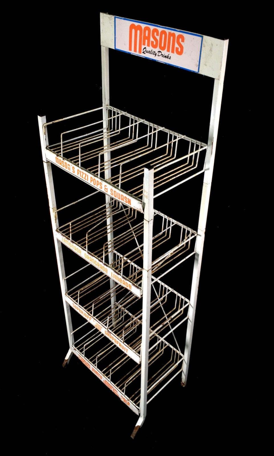 Antique Advertising Masons Drink Metal Shop Display Stand Shelf Rack C.1930 photo for sale