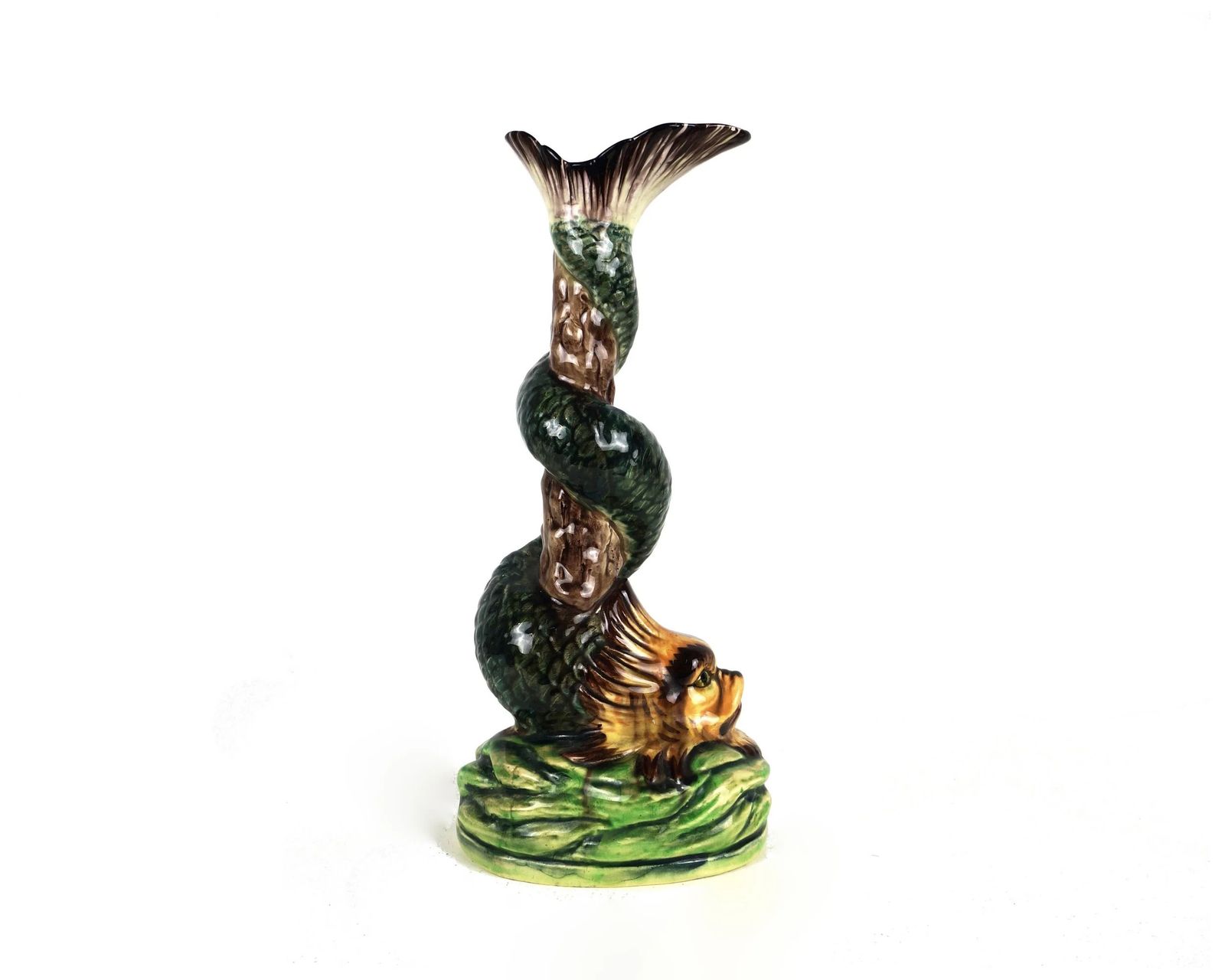 A Victorian Majolica Dolphin Candlestick photo Home Decor