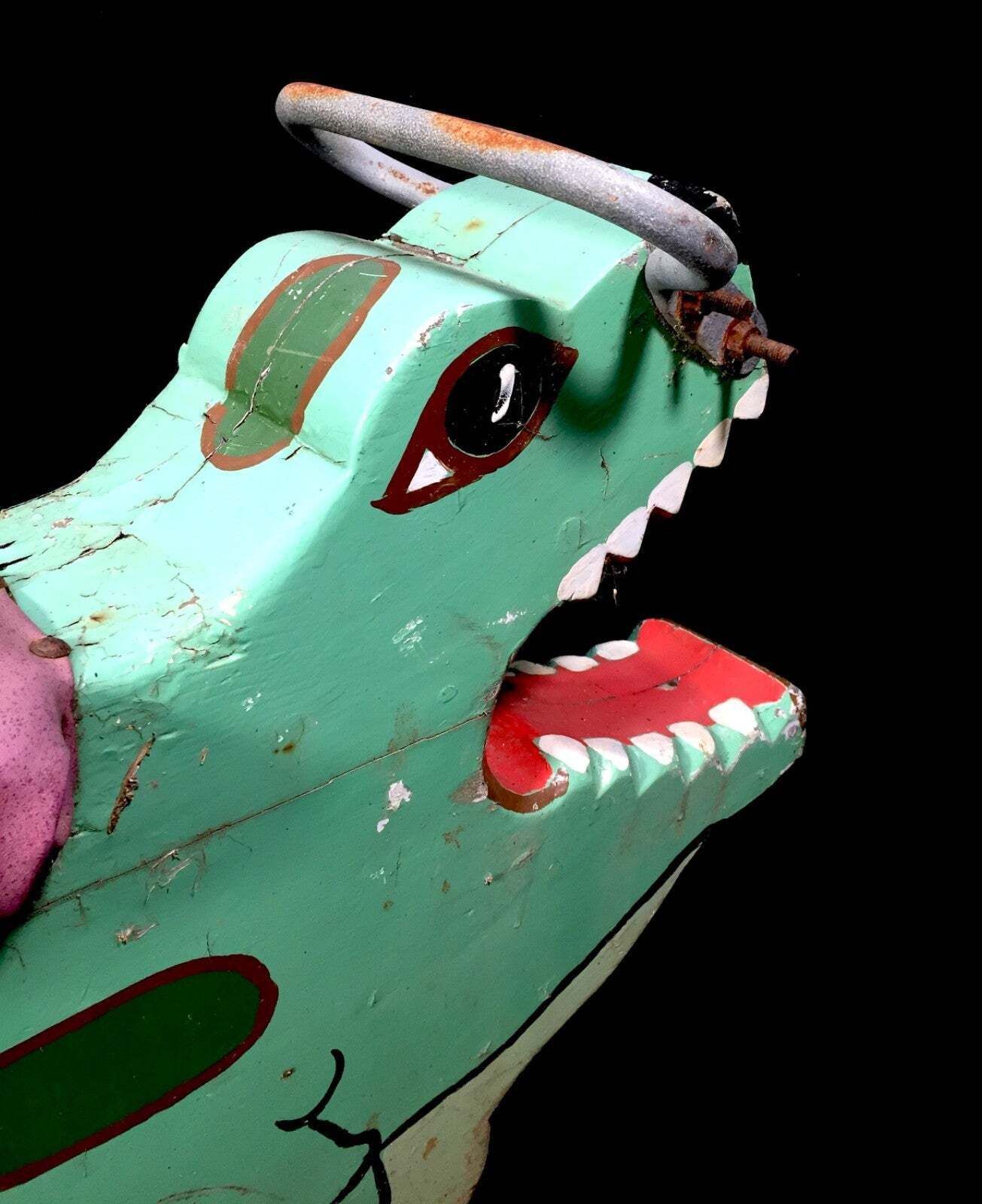 449.0 Antique Hand Painted Salvaged Fairground Carousel Animal Crocodile Figure Ride photo