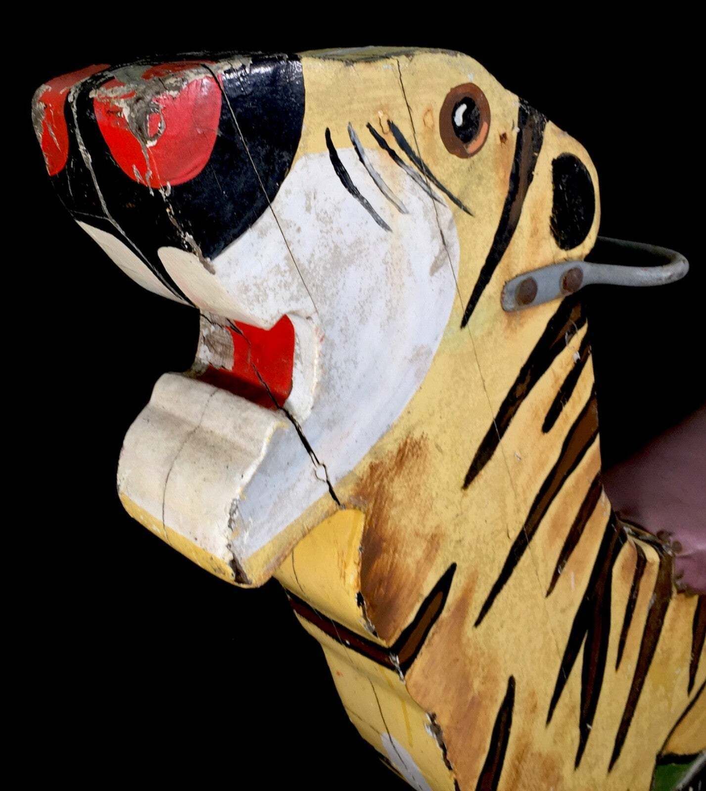 Antique Hand Painted Salvaged Fairground Carousel Animal Tiger Figure Ride photo Art