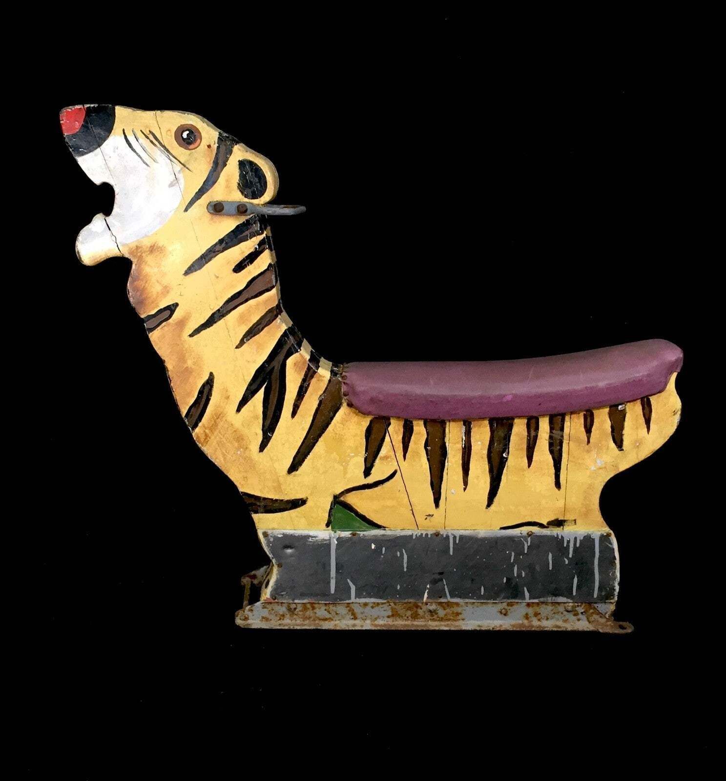 Antique Hand Painted Salvaged Fairground Carousel Animal Tiger Figure Ride photo vinterior
