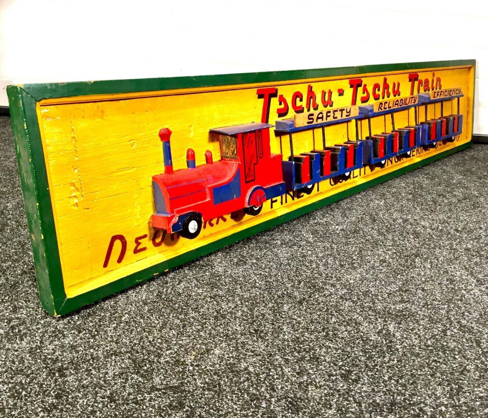 Antique Advertising German Salvaged Wooden 'Choo Choo' City Train Ride Sign photo 599.0