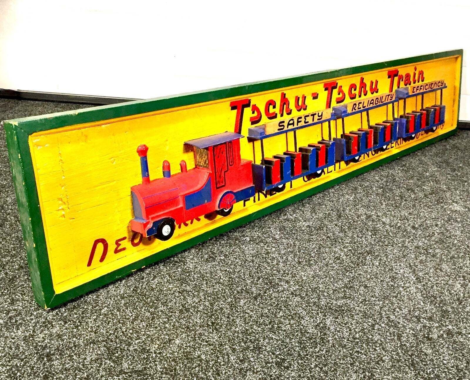 Antique Advertising German Salvaged Wooden 'Choo Choo' City Train Ride Sign photo vintage