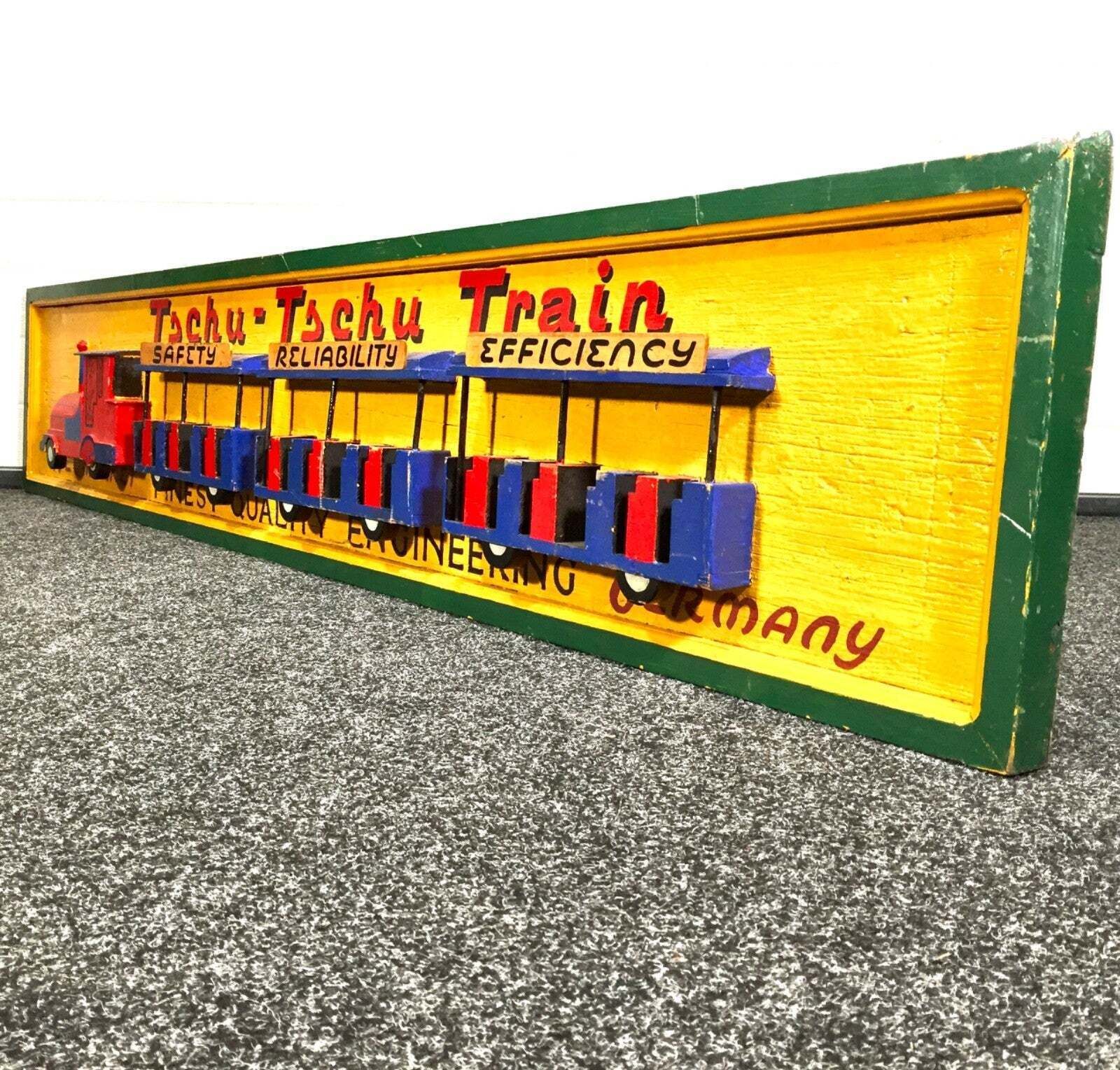 Home Decor Antique Advertising German Salvaged Wooden 'Choo Choo' City Train Ride Sign photo