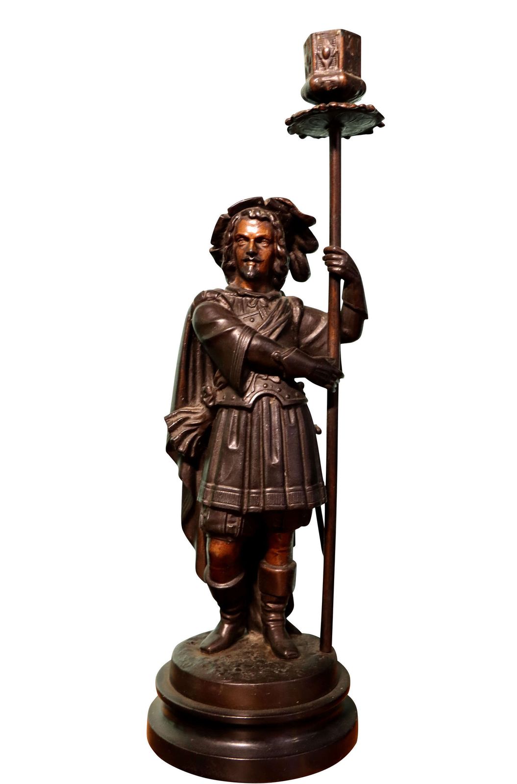 Pair Of Victorian Bronze Candlesticks Modelled As Carolean Cavalier Figures, C.1850–1870 photo vinterior