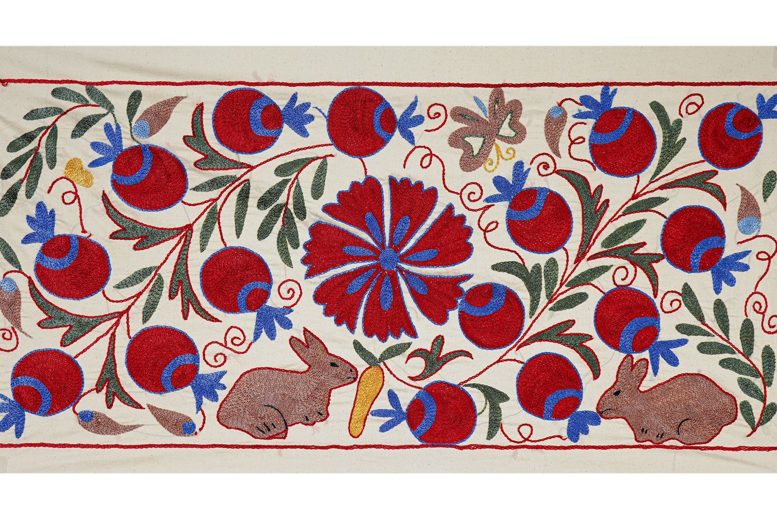Hand Embroidered Rabbit Suzani Runner – Animal Runner For Boho Chic Interiors 1'6'' X 3' photo for sale