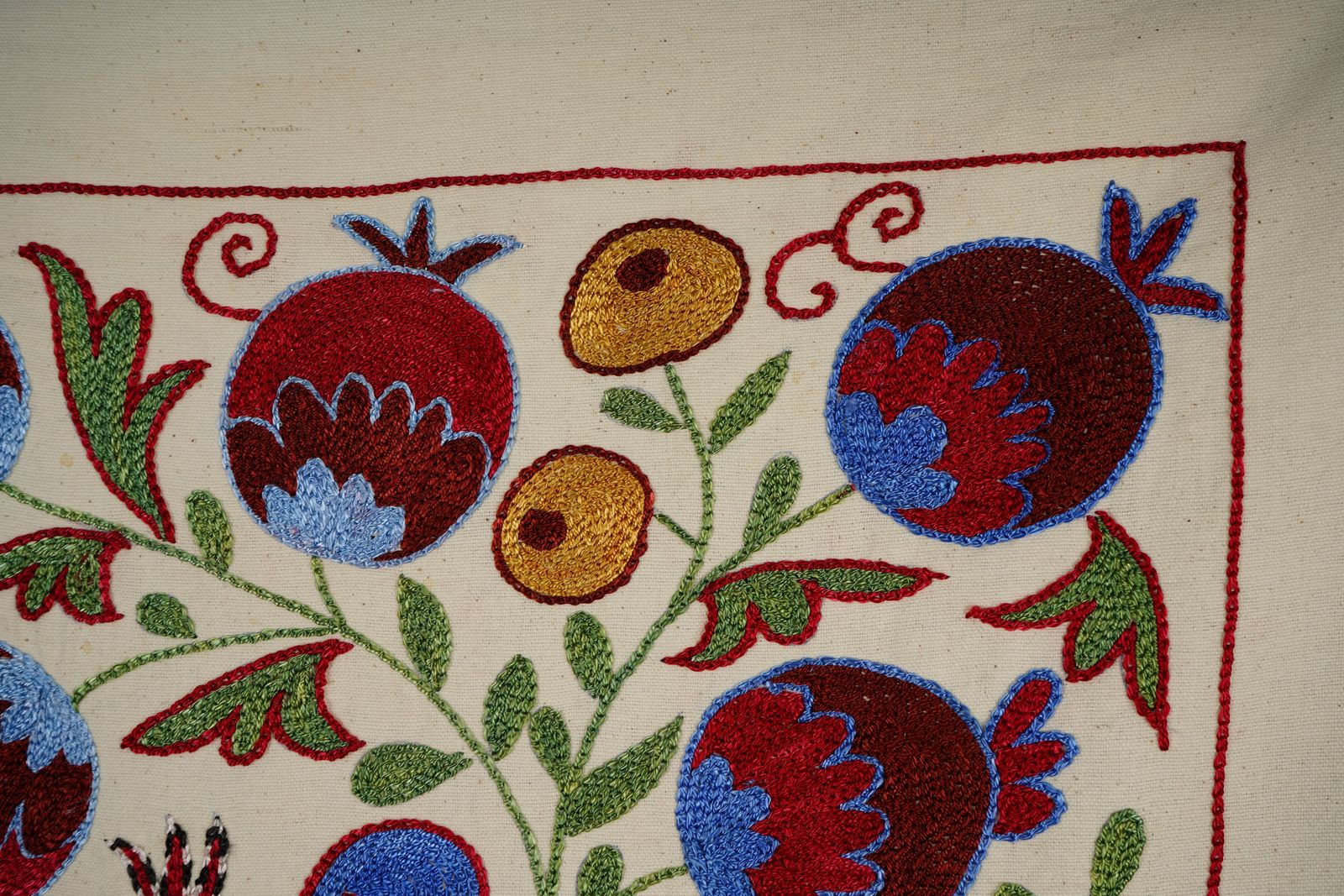 Pomegranate & Peacock Suzani Wall Art, Colorful Uzbek Textile, Boho Decor 1'6'' X 3' photo vintage