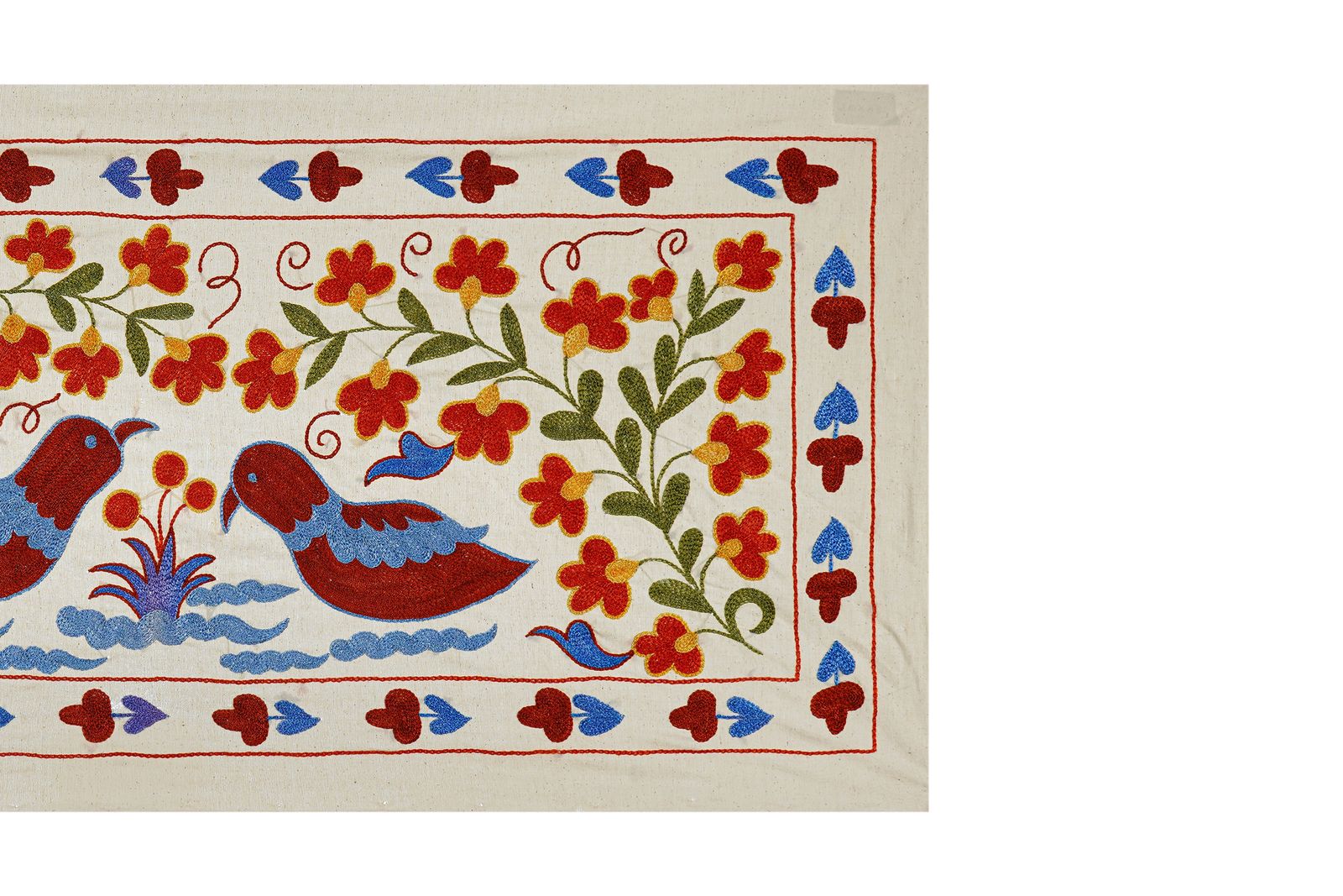 Unique Figural Suzani Throw | Bird Or Duck Motif Square Boho Wall Decor 1'6'' X 3'2'' photo 100.0