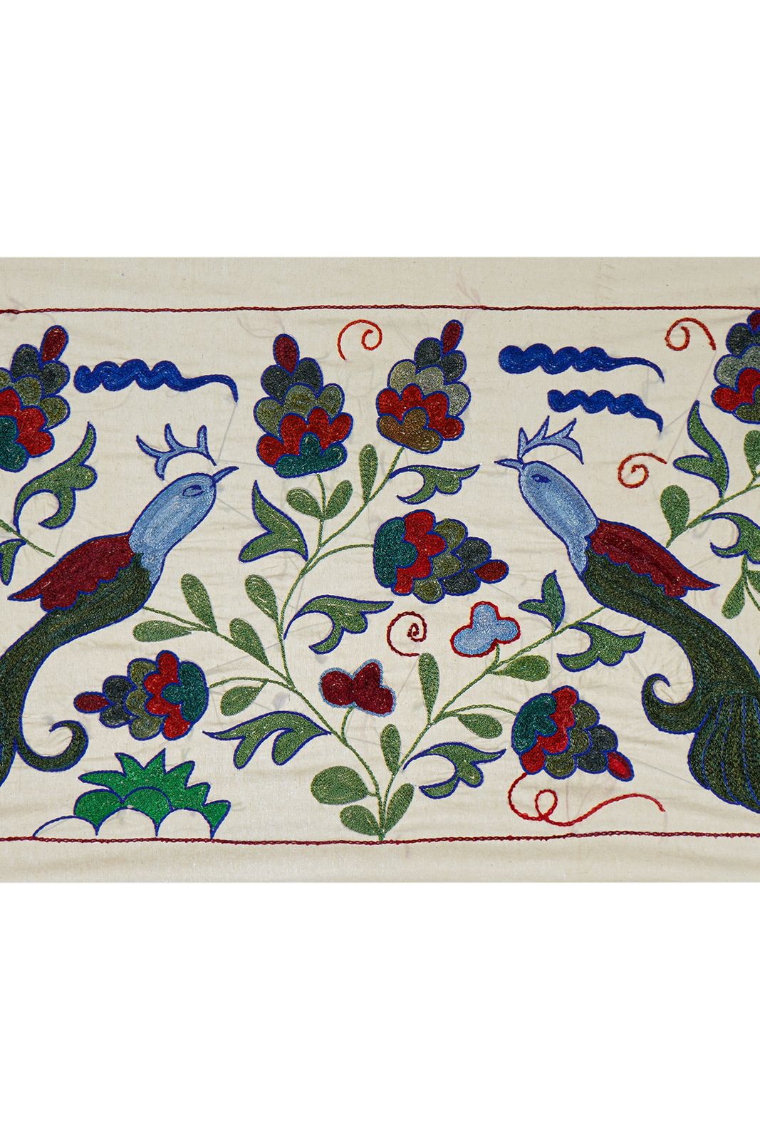 Decorative Suzani Embroidered Cotton Cloth – Featuring Traditional Bird And Floral Designs 1'5'' X 2'9'' photo 100.0
