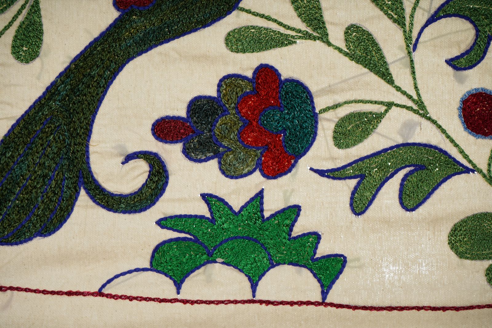 photo furniture Decorative Suzani Embroidered Cotton Cloth – Featuring Traditional Bird And Floral Designs 1'5'' X 2'9''