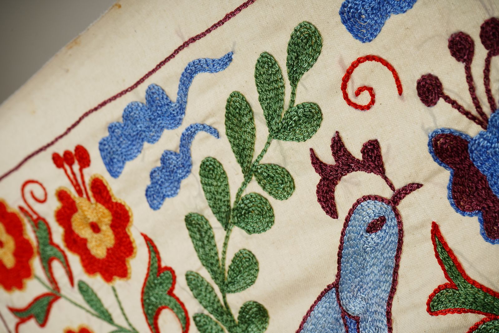 Decorative Suzani Embroidered Cotton Cloth – Featuring Traditional Bird And Floral Designs 1'5'' X 3'1'' photo furniture