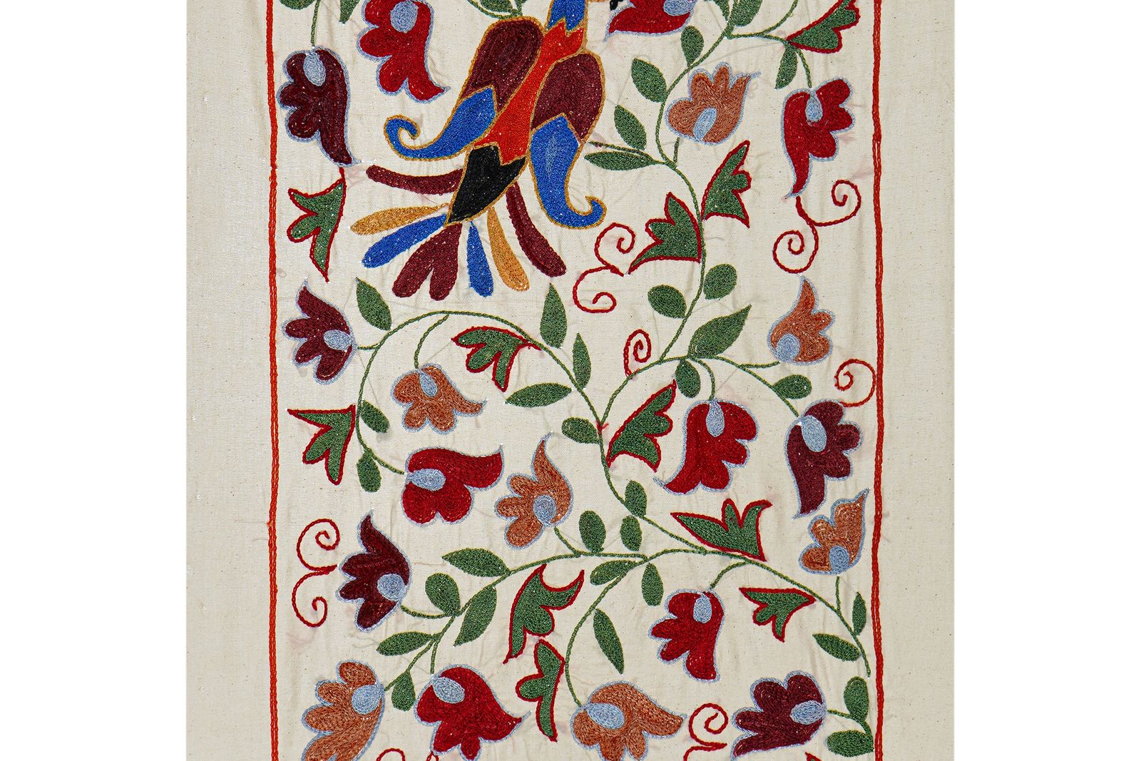 Suzani Embroidered Wall Hanging With Bird & Duck – Textile Art 1'6'' X 2'9'' photo buy