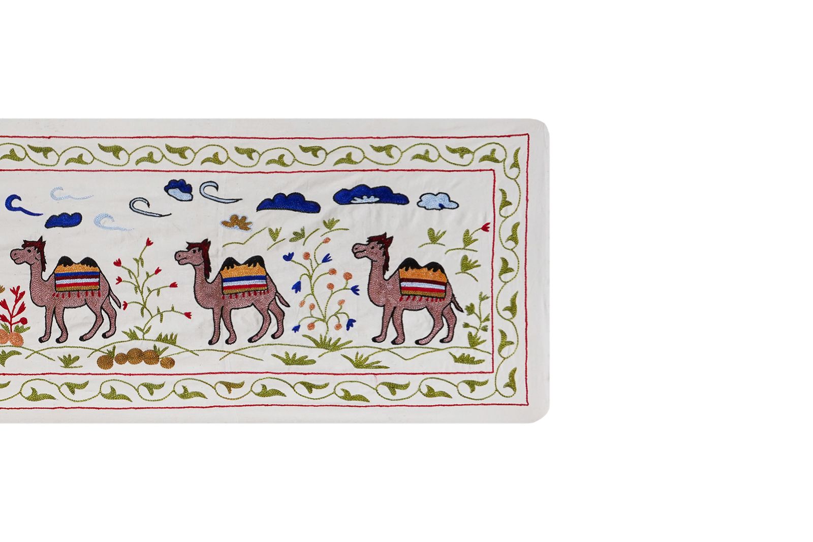 Uzbek Suzani Animal Silk Cotton Tablecloth, Camel Bukhara Wall Hanging Decor 1'8'' X 6'2'' photo furniture