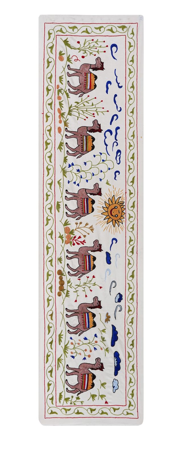 Textiles Uzbek Suzani Animal Silk Cotton Tablecloth, Camel Bukhara Wall Hanging Decor 1'8'' X 6'2'' photo