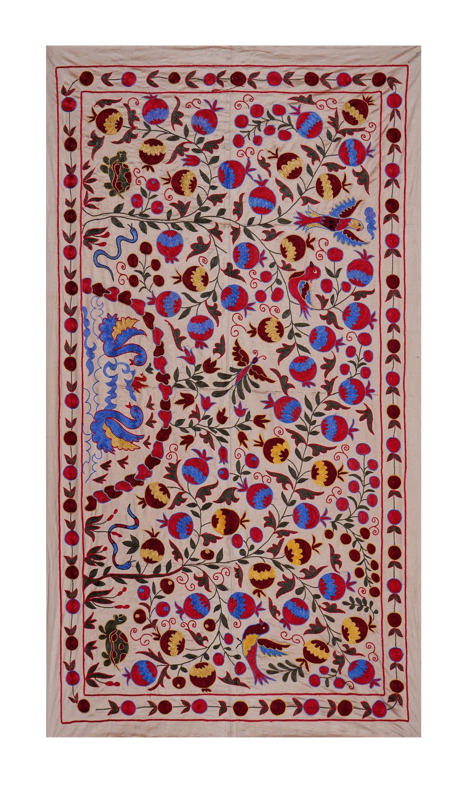 Handcrafted Uzbek Suzani Wall Tapestry – Folk Art Bird & Tree Design Decor 3'5'' X 6'1''