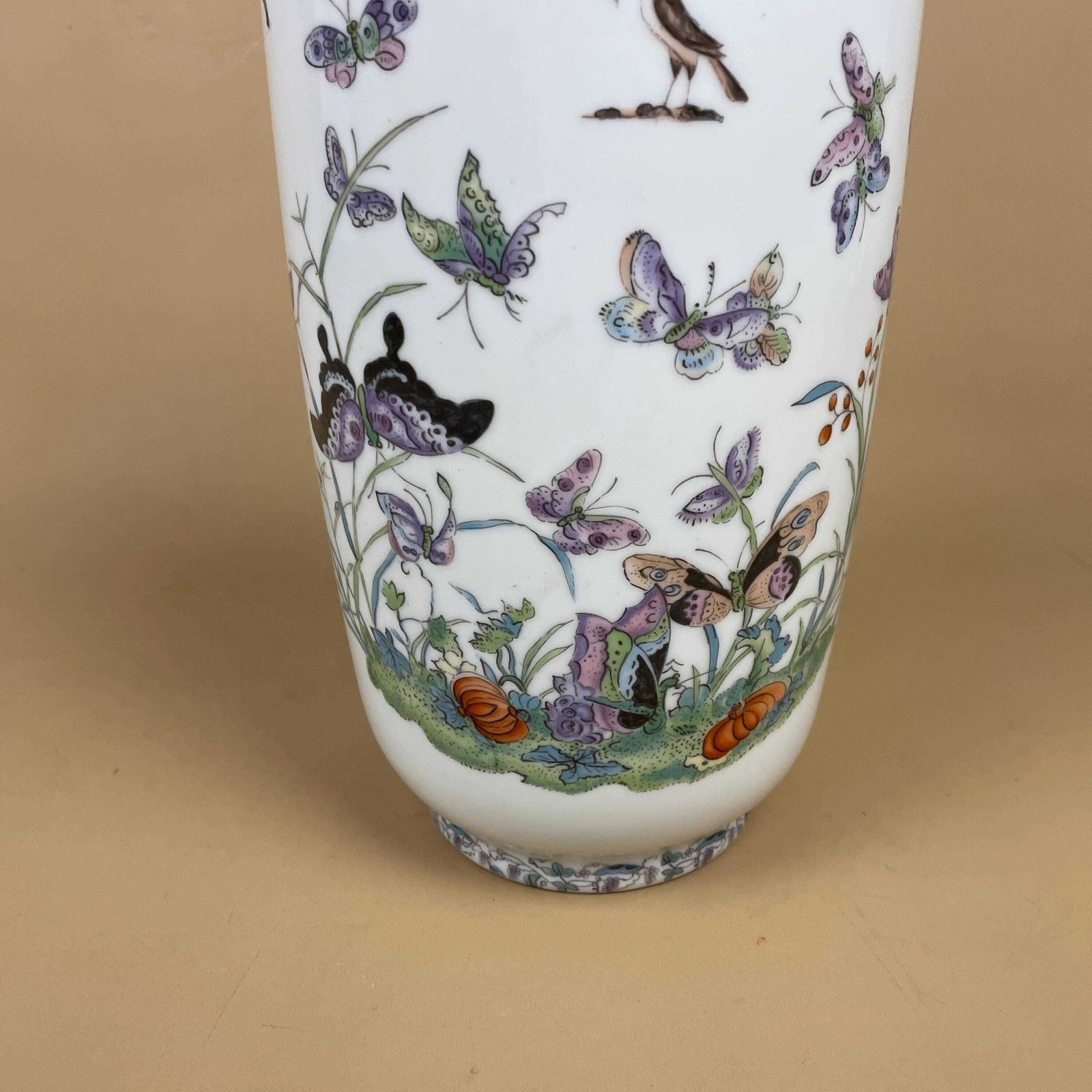 Japanese Aichi Seto Vase Butterfly Floral Hand Painted Planter Flower Display C.1940's Oriental Home Decor Table Flower Display Vintage photo 59.0