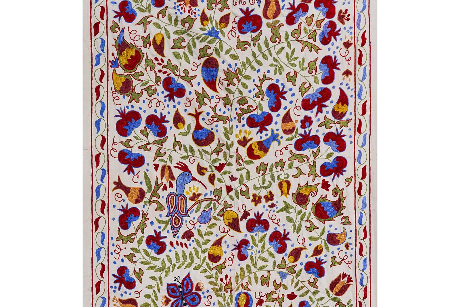 Uzbek Suzani Embroidered Wall Hanging – Floral Boho Textile Art 3'7'' X 6' photo furniture