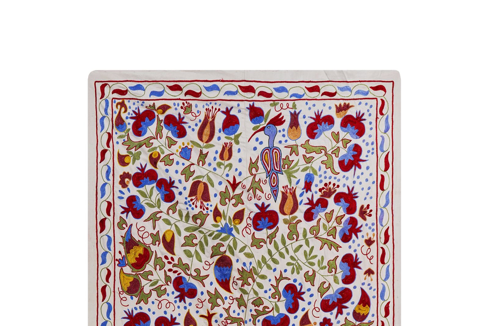 Uzbek Suzani Embroidered Wall Hanging – Floral Boho Textile Art 3'7'' X 6' photo Textiles