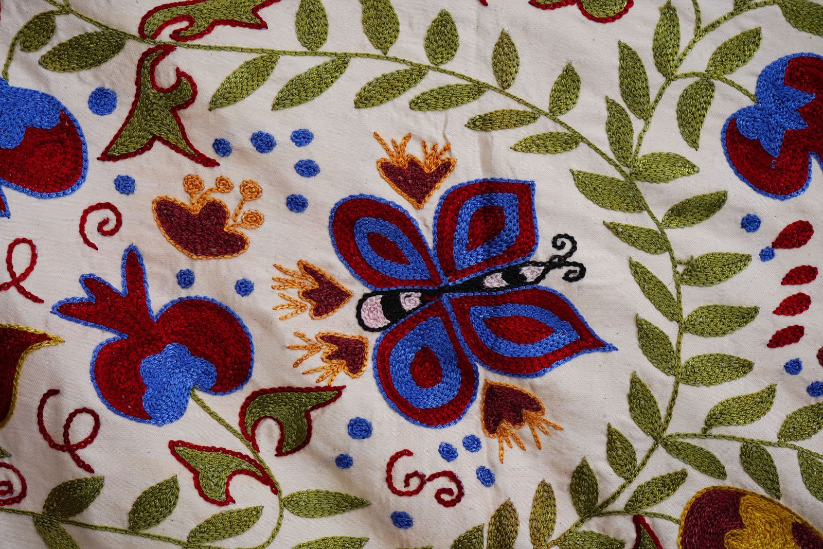 Uzbek Suzani Embroidered Wall Hanging – Floral Boho Textile Art 3'7'' X 6' photo 375.0