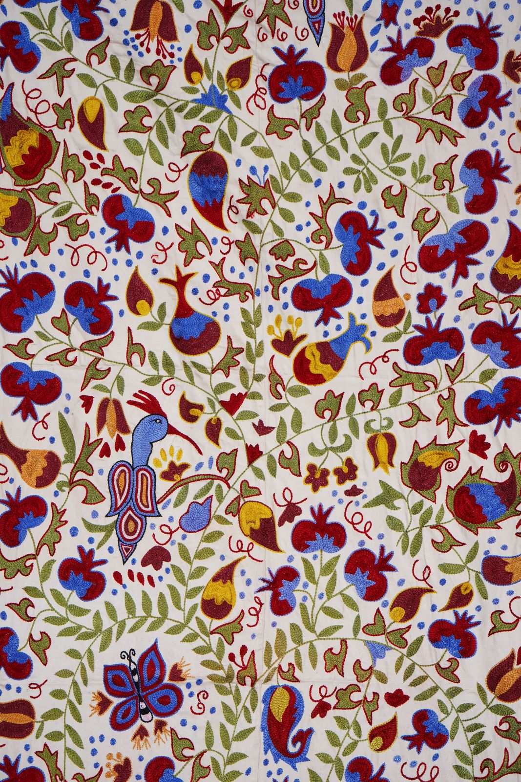 Uzbek Suzani Embroidered Wall Hanging – Floral Boho Textile Art 3'7'' X 6' photo vintage